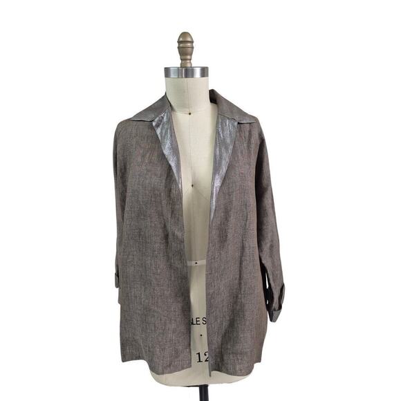 Shamask Sz 1 Bergdorf Goodman Linen Bronze Metallic Shirt Open Front Jacket S/M - Picture 3 of 8